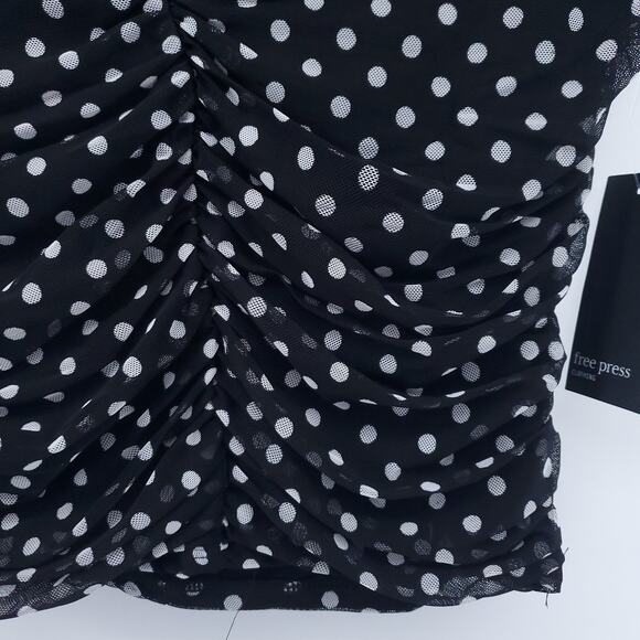 Free Press Retro Rockabilly Modern Chic Polka Dot Crop Top Semi Sheer V-Neck L - Picture 5 of 12